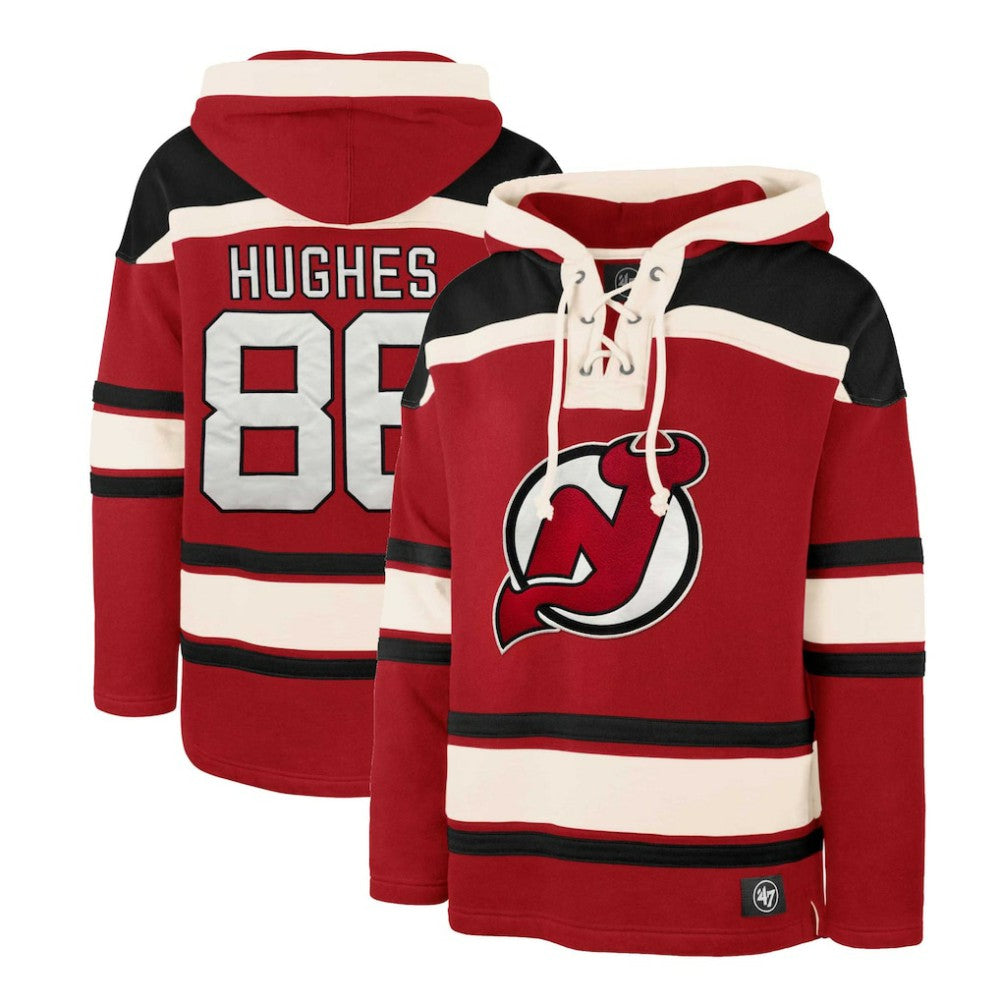 NHL Jack Hughes New Jersey Devils '47 Player Lacer Pullover Hoodie - Red
