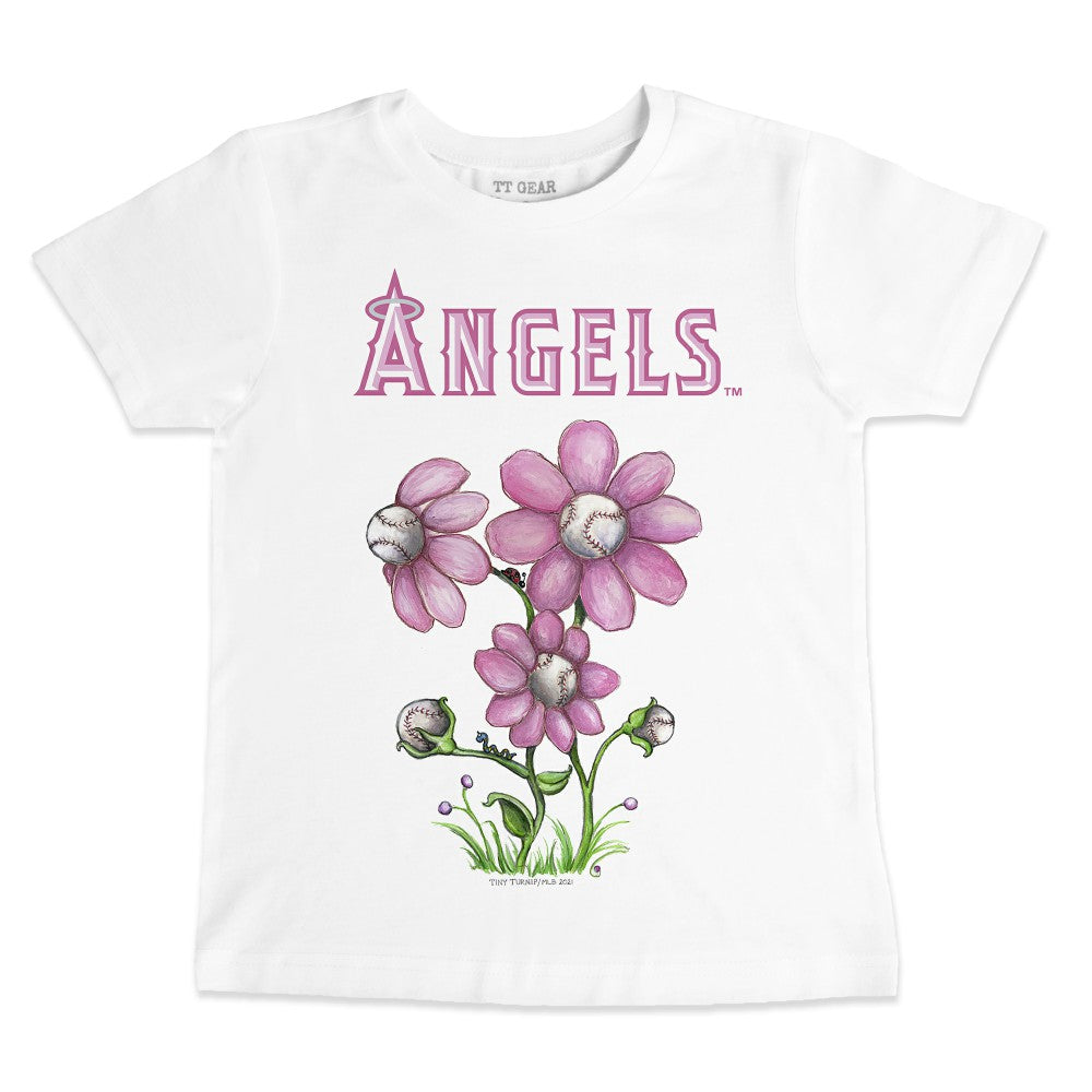 Los Angeles Angels Tiny Turnip Youth Blooming Baseballs T-Shirt - White T-shirts