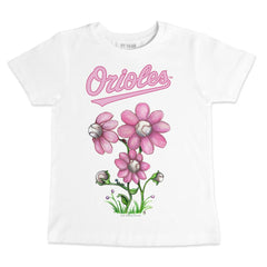 Baltimore Orioles Tiny Turnip Youth Blooming Baseballs T-Shirt - White T-shirts