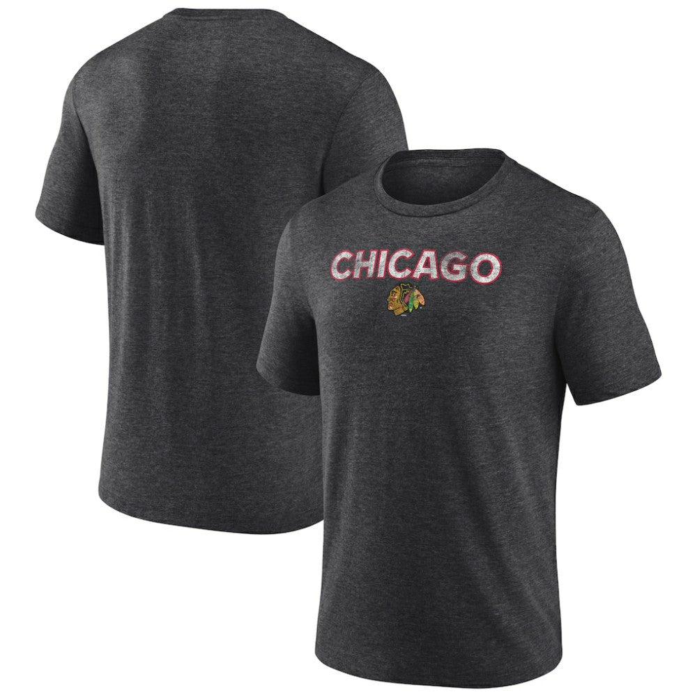 NHL Chicago Blackhawks Wraparound Tri-Blend T-Shirt - Charcoal