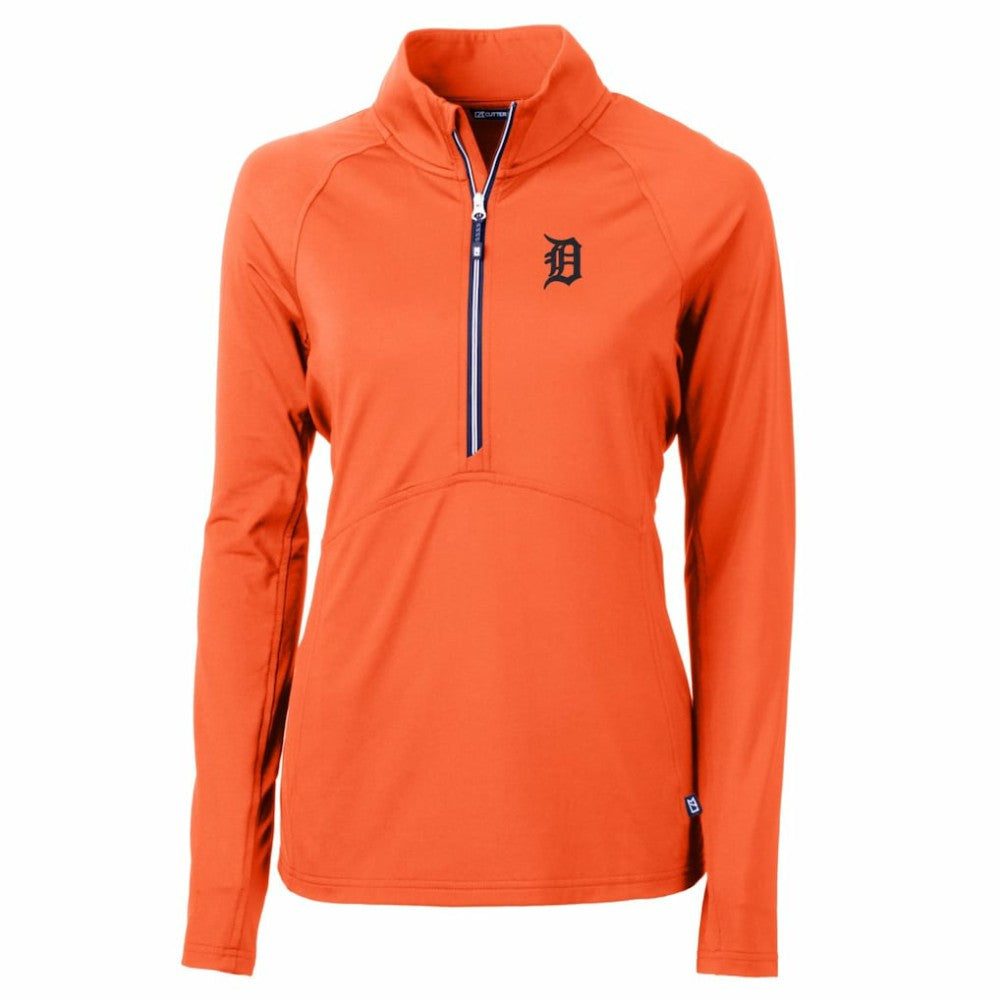 Detroit Tigers Cutter & Buck Women's Adapt Eco Knit Stretch Half-Zip Pullover Top - Orange Pullover