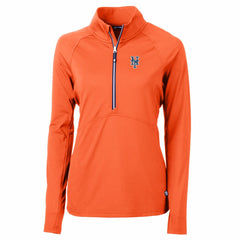 New York Mets Cutter & Buck Women's Adapt Eco Knit Stretch Half-Zip Pullover Top - Orange Pullover