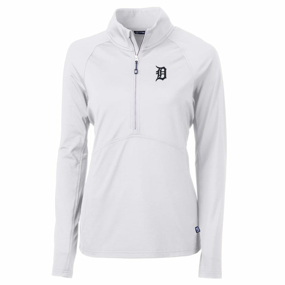 Detroit Tigers Cutter & Buck Women's Adapt Eco Knit Stretch Half-Zip Pullover Top - White Pullover