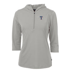 Texas Rangers Cutter & Buck Women's Virtue Eco Pique 3/4 Sleeve Half-Zip Pullover Hoodie - Gray Hoodies