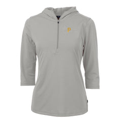Pittsburgh Pirates Cutter & Buck Women's Virtue Eco Pique 3/4 Sleeve Half-Zip Pullover Hoodie - Gray Hoodies