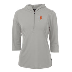 San Francisco Giants Cutter & Buck Women's Virtue Eco Pique 3/4 Sleeve Half-Zip Pullover Hoodie - Gray Hoodies