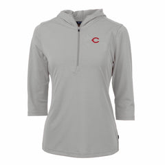 Cincinnati Reds Cutter & Buck Women's Virtue Eco Pique 3/4 Sleeve Half-Zip Pullover Hoodie - Gray Hoodies