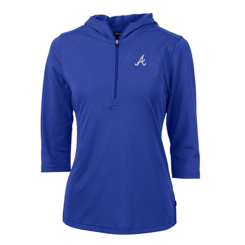 Atlanta Braves Cutter & Buck Women's Virtue Eco Pique 3/4 Sleeve Half-Zip Pullover Hoodie - Blue Hoodies
