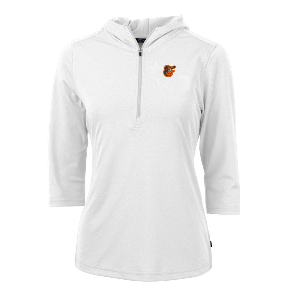 Baltimore Orioles Cutter & Buck Women's Virtue Eco Pique 3/4 Sleeve Half-Zip Pullover Hoodie - White Hoodies