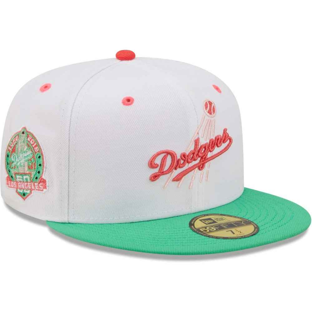 Los Angeles Dodgers New Era 50th Anniversary in Los Angeles Watermelon Lolli 59FIFTY Fitted Hat - White/Green Hats