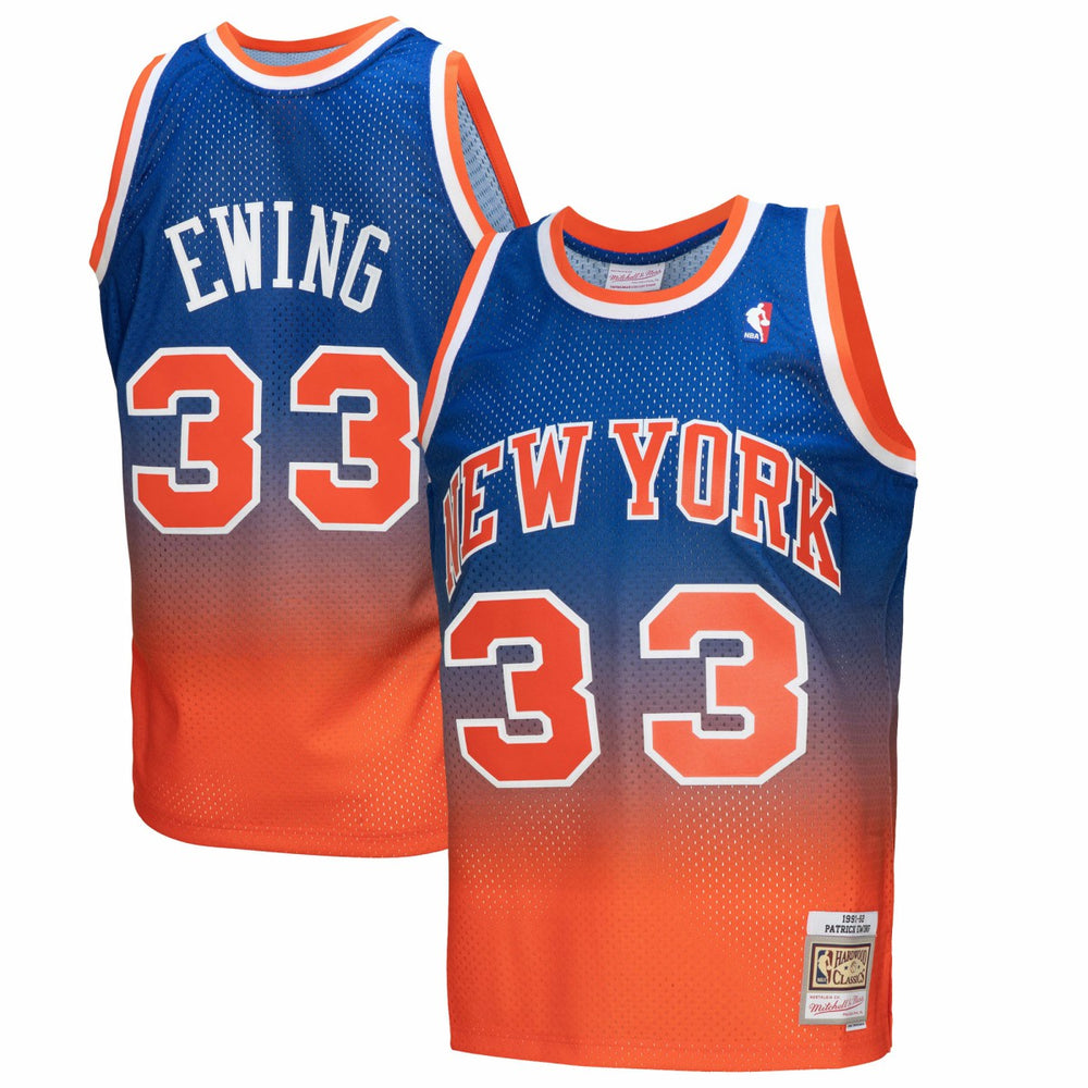 NBA Patrick Ewing New York Knicks 1991/92 Hardwood Classics Fadeaway Swingman Player Jersey - Orange/Royal