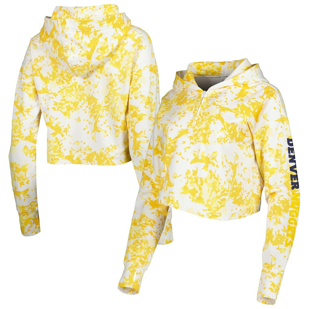 Denver Nuggets Lusso Women's Maia Tri-Blend Cropped Quarter-Zip Top Gold/White