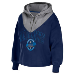 Dallas Mavericks WEAR by Erin Andrews Women's Pieced Quarter-Zip Hoodie Jacket Navy