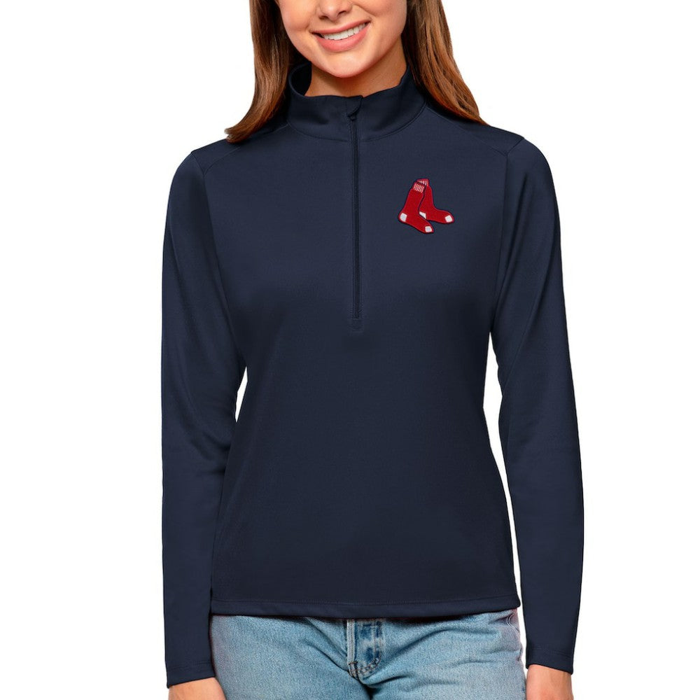 Boston Red Sox Antigua Women's Tribute Quarter-Zip Pullover Top - Navy Pullover