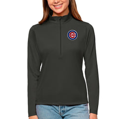 Chicago Cubs Antigua Women's Tribute Quarter-Zip Pullover Top - Charcoal Pullover