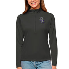Colorado Rockies Antigua Women's Tribute Quarter-Zip Pullover Top - Charcoal Pullover