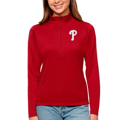 Philadelphia Phillies Antigua Women's Tribute Quarter-Zip Pullover Top - Red Pullover