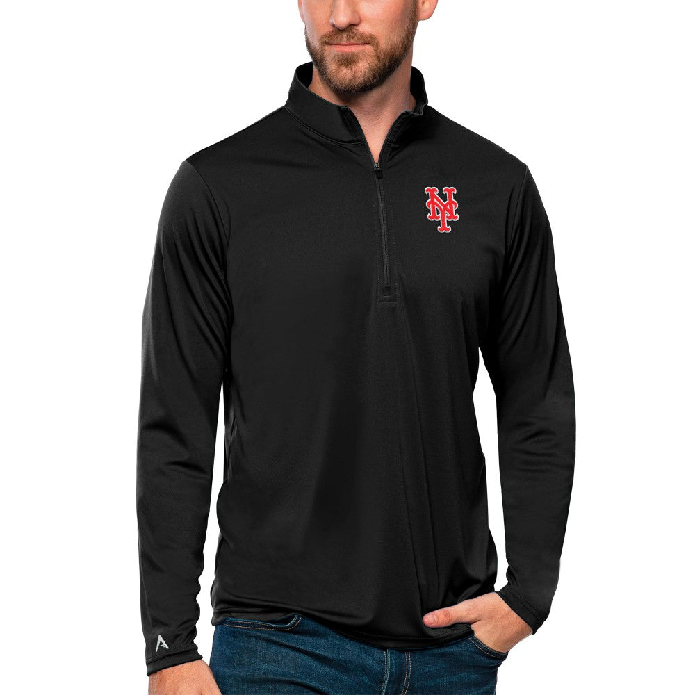 New York Mets Antigua Tribute Quarter-Zip Pullover Top - Black Pullover