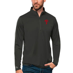 Philadelphia Phillies Antigua Tribute Quarter-Zip Pullover Top - Charcoal Pullover