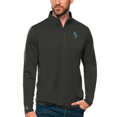 Seattle Mariners Antigua Tribute Quarter-Zip Pullover Top - Charcoal Pullover