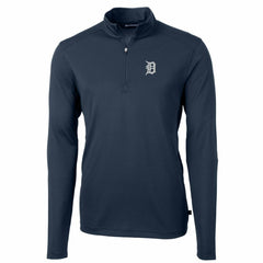 Detroit Tigers Cutter & Buck Big & Tall Virtue Eco Pique Quarter-Zip Pullover Jacket - Navy Jackets