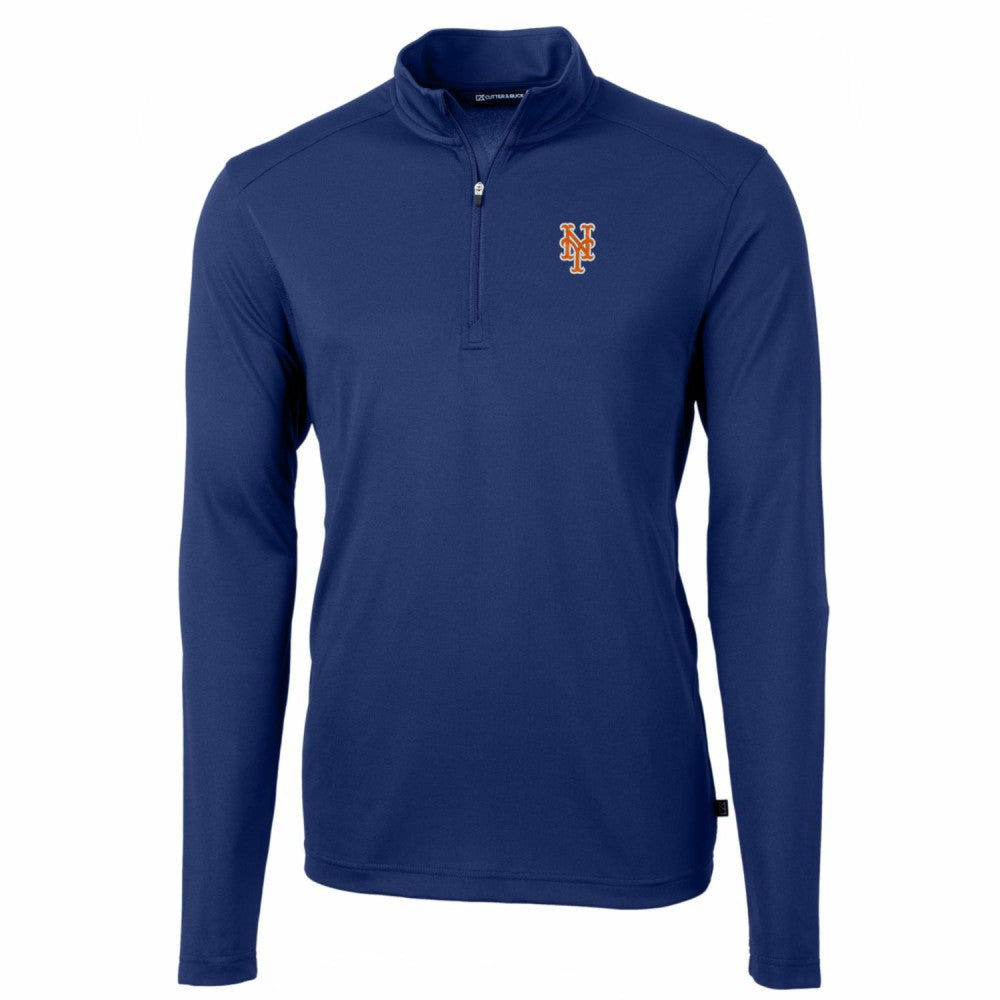 New York Mets Cutter & Buck Big & Tall Virtue Eco Pique Quarter-Zip Pullover Jacket - Royal Jackets