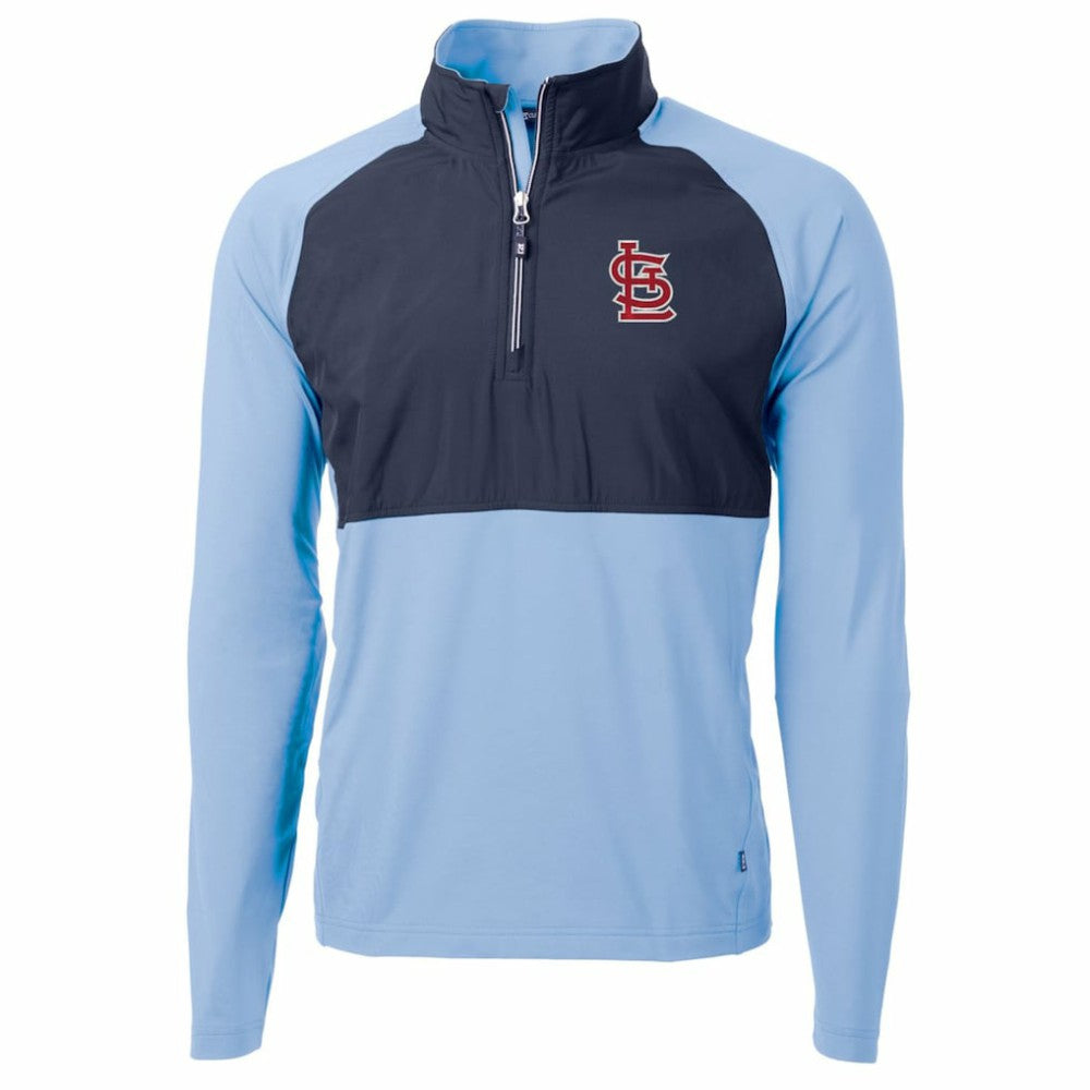 St. Louis Cardinals Cutter & Buck Adapt Eco Knit Hybrid Recycled Quarter-Zip Pullover Jacket - Light Blue/Navy Jackets
