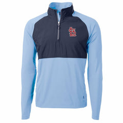 St. Louis Cardinals Cutter & Buck Adapt Eco Knit Hybrid Recycled Quarter-Zip Pullover Jacket - Light Blue/Navy Jackets