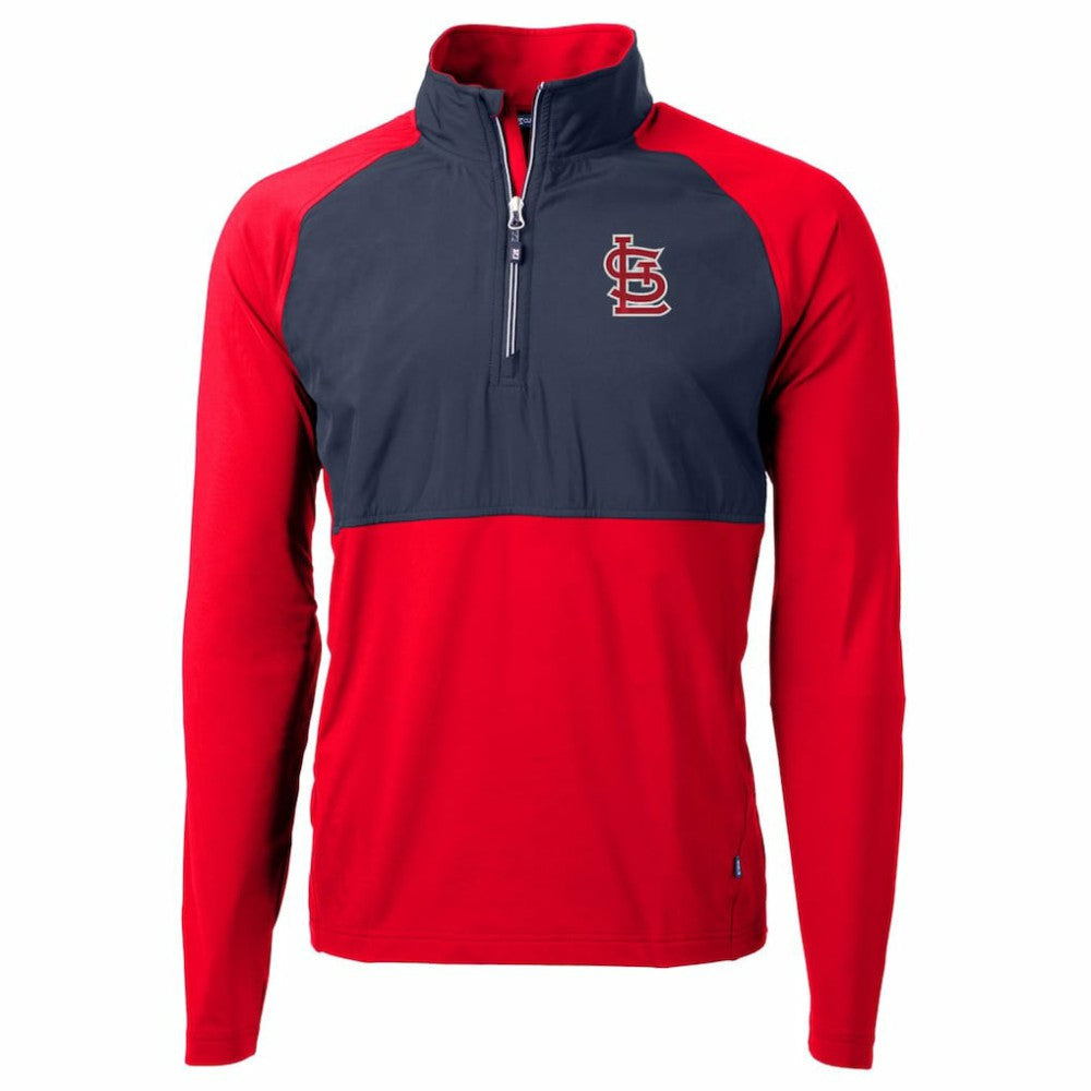 St. Louis Cardinals Cutter & Buck Adapt Eco Knit Hybrid Recycled Quarter-Zip Pullover Jacket - Red/Navy Jackets