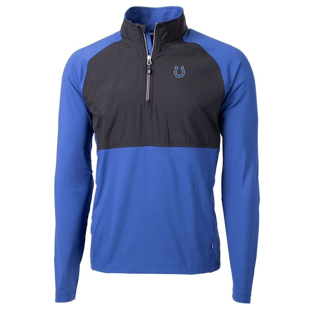 Indianapolis Colts Cutter & Buck Adapt Eco Knit Hybrid Recycled Quarter-Zip Raglan Jacket Black/Royal