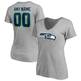Seattle Seahawks Women's Team Authentic Custom V-Neck T-Shirt Gray