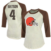 Deshaun Watson Cleveland Browns Majestic Threads Women's Player Name & Number Tri-Blend Three-Quarter Sleeve T-Shirt Cream