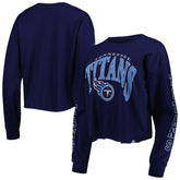 Tennessee Titans '47 Women's Skyler Parkway Cropped Long Sleeve T-Shirt Navy
