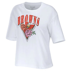 Cleveland Browns WEAR by Erin Andrews Women's Boxy Floral Cropped T-Shirt White