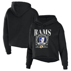 Los Angeles Rams WEAR by Erin Andrews Women's Cropped Sponge Fleece Pullover Hoodie Black