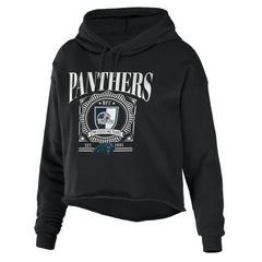 Carolina Panthers WEAR by Erin Andrews Women's Cropped Sponge Fleece Pullover Hoodie Black