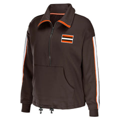 Cleveland Browns WEAR by Erin Andrews Women's Logo Stripe Half-Zip Top Brown
