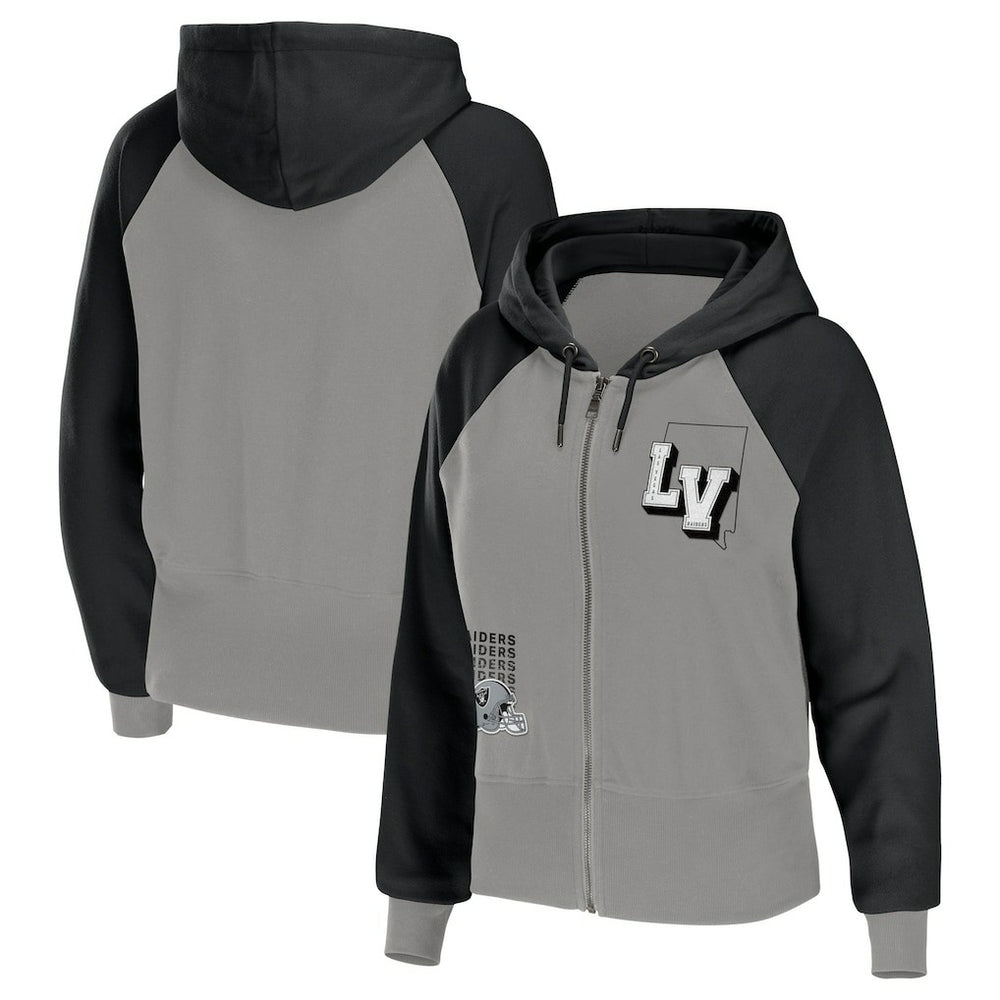 Las Vegas Raiders WEAR by Erin Andrews Women's Colorblock Lightweight Full-Zip Hoodie Silver