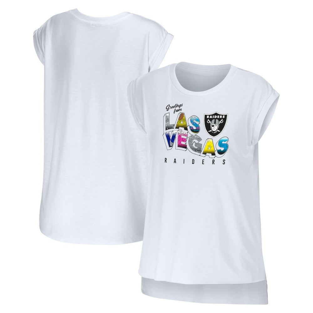 Las Vegas Raiders WEAR by Erin Andrews Women's Greetings From Muscle T-Shirt White