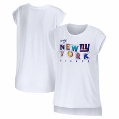 New York Giants WEAR by Erin Andrews Women's Greetings From Muscle T-Shirt White