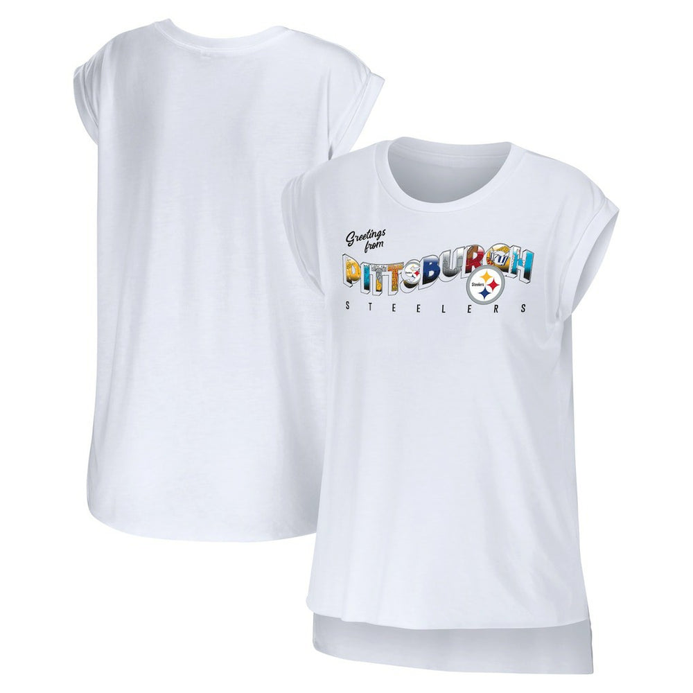 Pittsburgh Steelers WEAR by Erin Andrews Women's Greetings From Muscle T-Shirt White