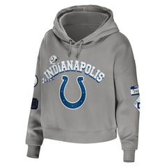 Indianapolis Colts WEAR by Erin Andrews Women's Modest Cropped Pullover Hoodie Gray