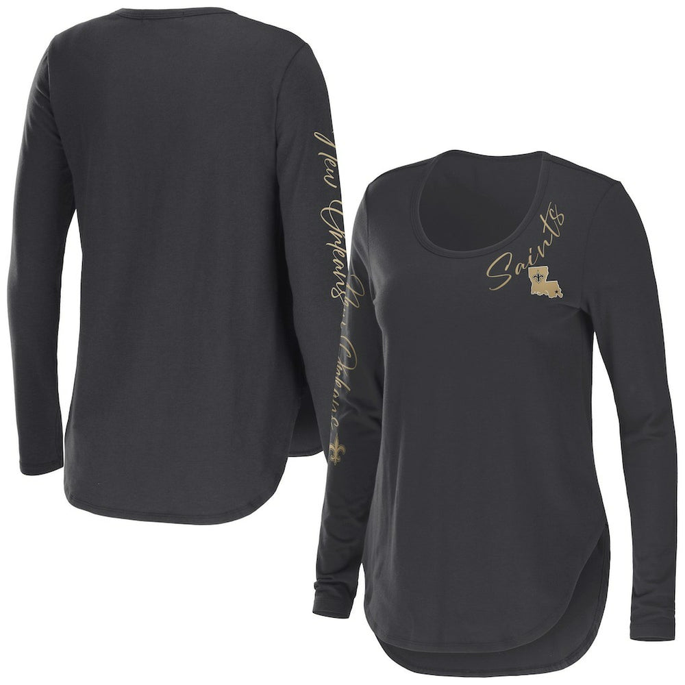 New Orleans Saints WEAR by Erin Andrews Women's Team Scoop Neck T-Shirt Charcoal