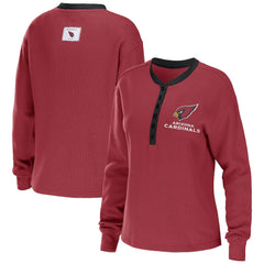 Arizona Cardinals WEAR by Erin Andrews Women's Waffle Henley Long Sleeve T-Shirt Cardinal