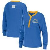 Los Angeles Chargers WEAR by Erin Andrews Women's Waffle Henley Long Sleeve T-Shirt Powder Blue