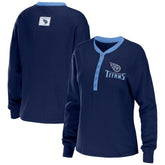 Tennessee Titans WEAR by Erin Andrews Women's Waffle Henley Long Sleeve T-Shirt Navy