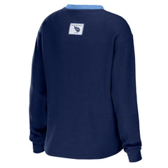 Tennessee Titans WEAR by Erin Andrews Women's Waffle Henley Long Sleeve T-Shirt Navy