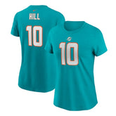 Tyreek Hill Miami Dolphins Women's Player Name & Number T-Shirt Aqua