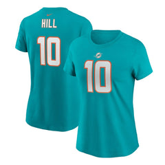 Tyreek Hill Miami Dolphins Women's Player Name & Number T-Shirt Aqua
