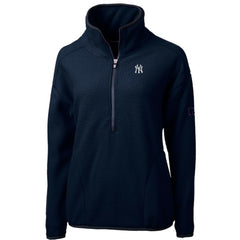 New York Yankees Cutter & Buck Women's Cascade Eco Sherpa Fleece Quarter-Zip Pullover Jacket - Navy Jackets
